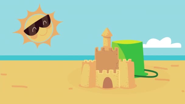 Olá animação de verão com cena de praia — Vídeo de Stock