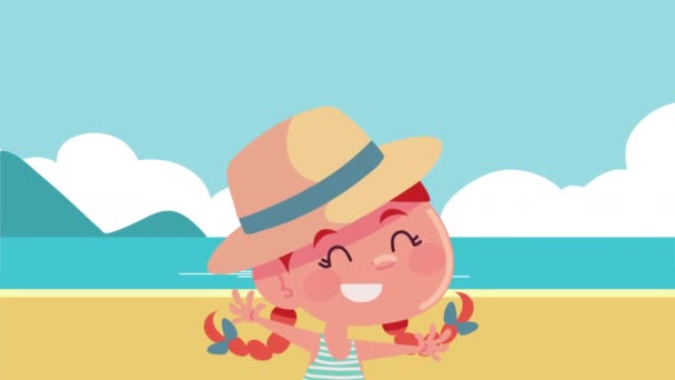 Дівчина в літній відпустці анімація — стокове відео