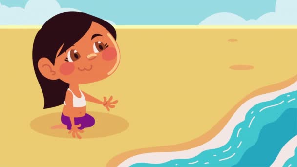 Girl in summer vacation animation — Vídeos de Stock