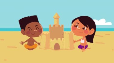 Yaz tatilindeki çocuklar animasyon