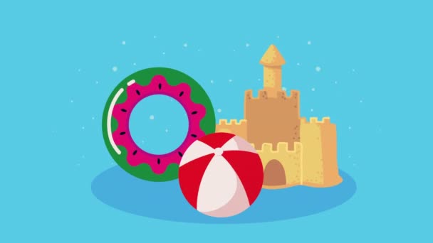 Castle sand with float and balloon — Vídeos de Stock