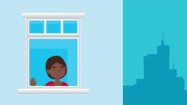 Penceredeki kadın karantina karakteri