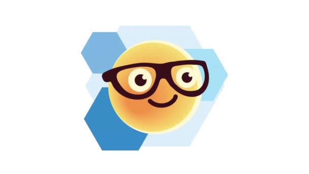 Emoticon character with glasses animation — стоковое видео