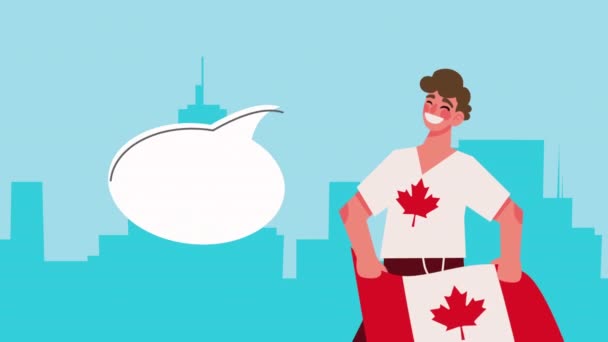 加拿大男孩与国旗庆祝动画 — 图库视频影像