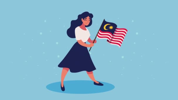 Girl with malaysian flag animation — Wideo stockowe