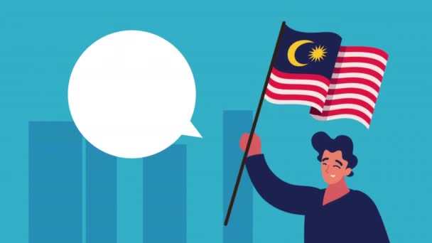 Man with malaysian flag animation — Vídeo de Stock
