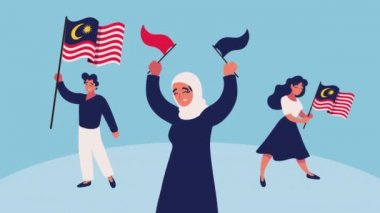 people with malaysian flags animation