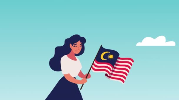 Κορίτσι με malaysian σημαία animation — Αρχείο Βίντεο
