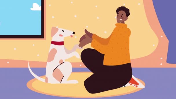 Χαριτωμένο οικιακό σκυλί με animation ιδιοκτήτη — Αρχείο Βίντεο