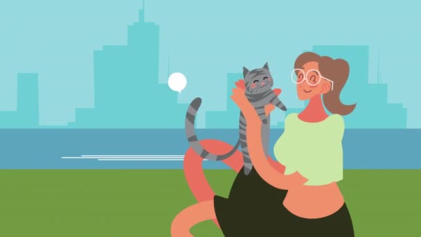 Cute domestic cat with owner animation — Stock video