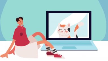 cute domestic cat with owner animation