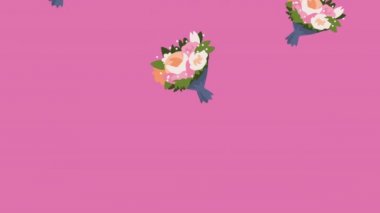 Kurdele çerçevesinde çiçek buketleri