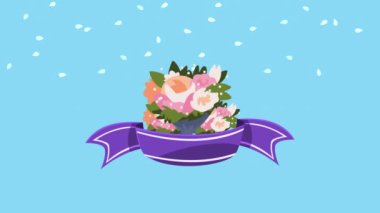 Kurdele çerçevesinde çiçek buketi