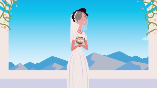 Élégante femme mariée personnage animation — Video