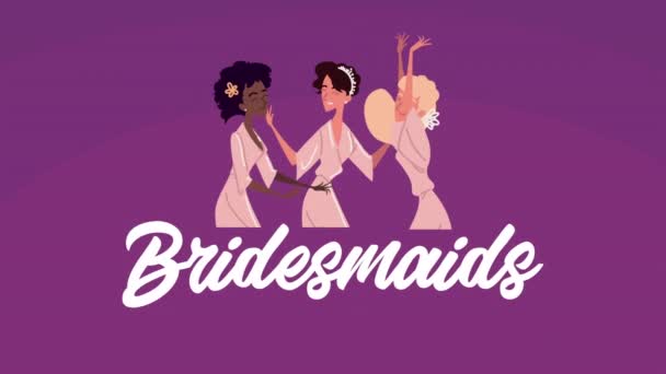 Bridesmaids girls group characters animation — стоковое видео