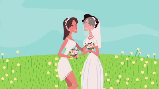 Elegant bridesmaid girl with wife animation — стоковое видео