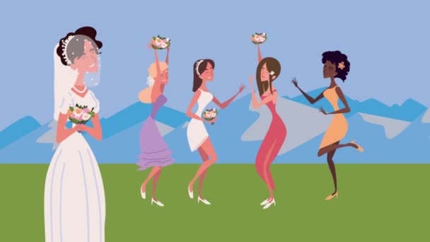 Bridesmaids girls group and wife animation — Video Stock