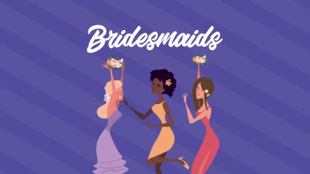Bridesmaids girls group characters animation — стоковое видео