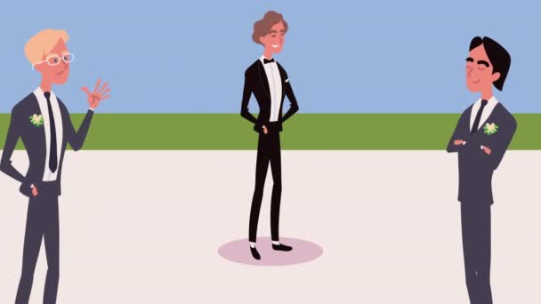 Elegantní ženatí muži postavy animace — Stock video