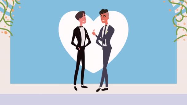 Élégant hommes mariés personnages animation — Video