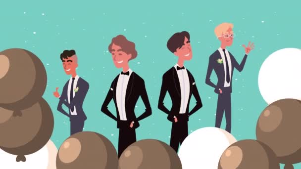 Elegant marrried men characters animation — Stok Video