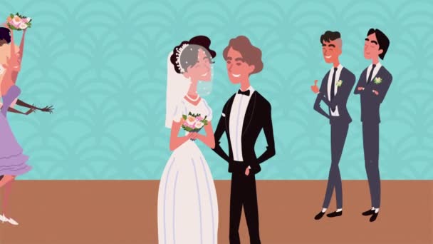 Ślub małżeństwa pary kochankowie postacie — Wideo stockowe