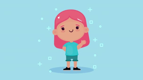 Счастливая маленькая девочка, празднующая характер — стоковое видео