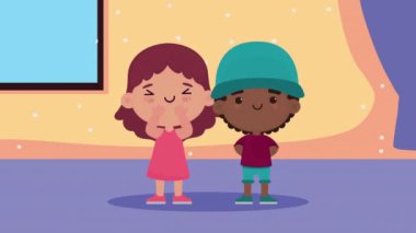 happy little kids couple celebrating characters
