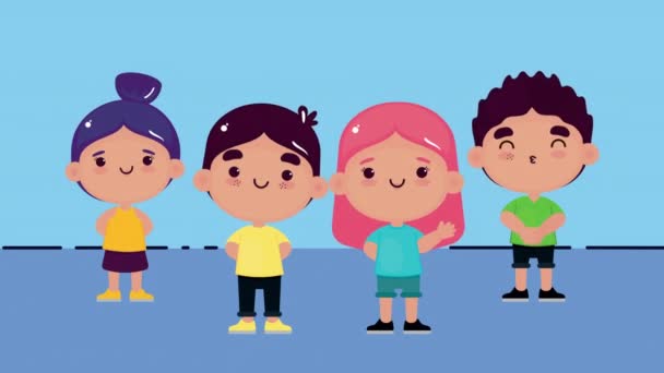 Four little kids celebrating characters — Stock Video © djv #568350144 Four little kids celebrating characters — Stock Video © djv #568350144