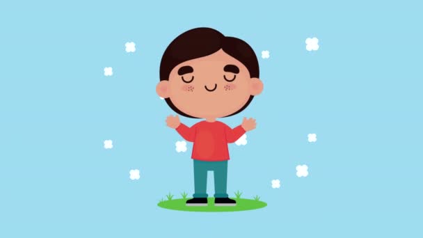 Szczęśliwy mały chłopiec stojący postać — Wideo stockowe