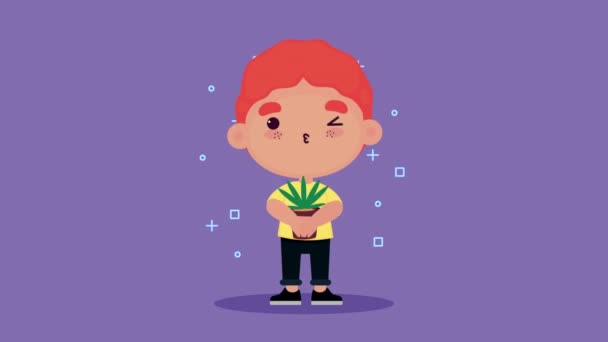 Redhead little boy standing character — Stock video