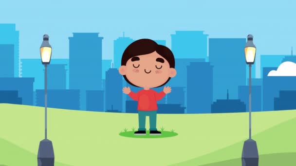 Boldog kisfiú álló karakter — Stock videók
