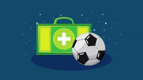 Fotbalový sportovní balón s lékařskou soupravou — Stock video