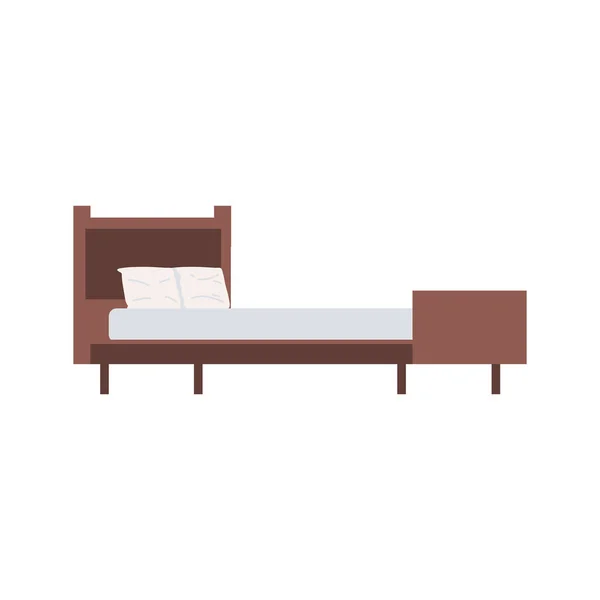 Cama de madera y almohada — Vector de stock