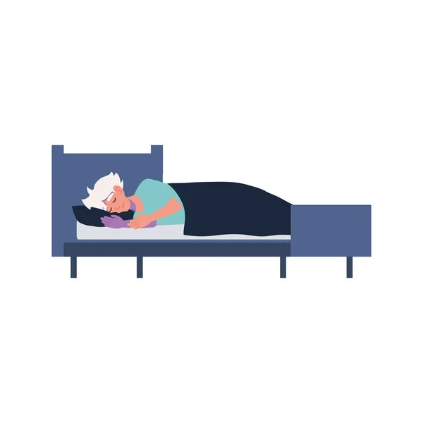 Male sleeping on bed — Stock Vector
