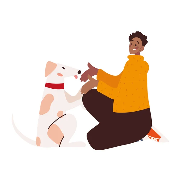 Afro homem com cão — Vetor de Stock