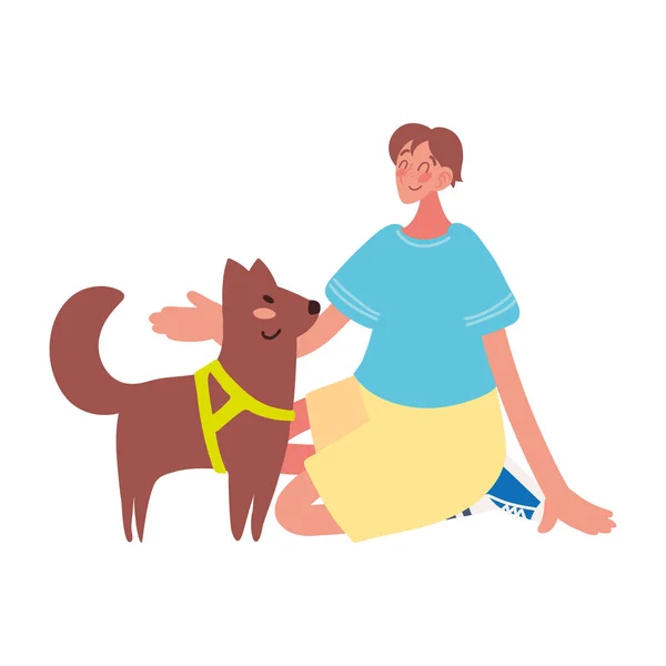 Boy with dog pet — Vetor de Stock