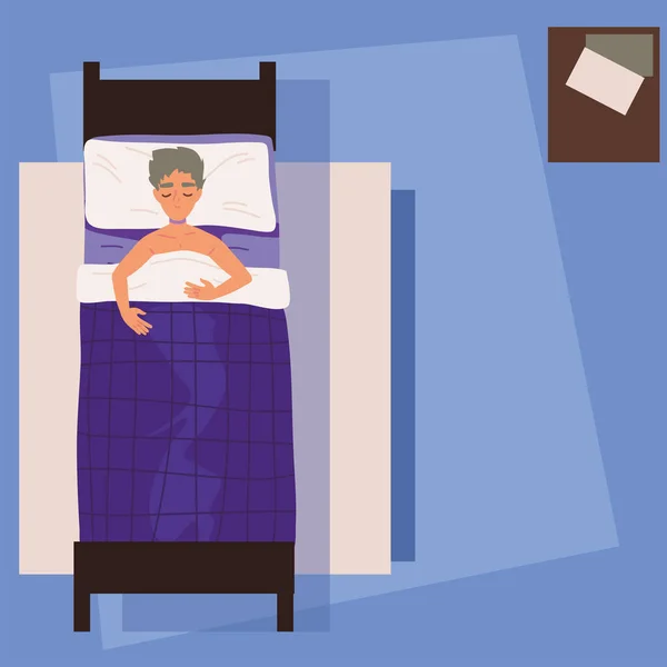 Hombre dormido en la cama — Vector de stock