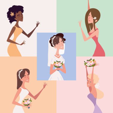set of bride and bridesmaids