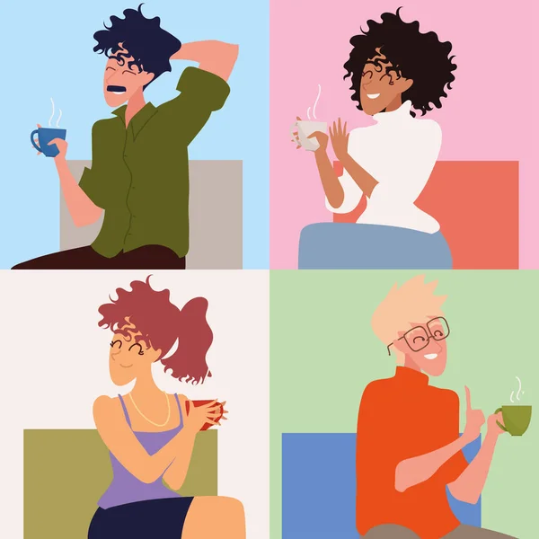 Set of people and coffee — Stock Vector