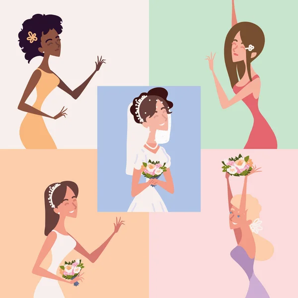 Set of bride and bridesmaids — Vettoriale Stock