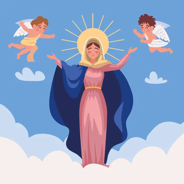 Assumption of Mary and angels — Vetor de Stock