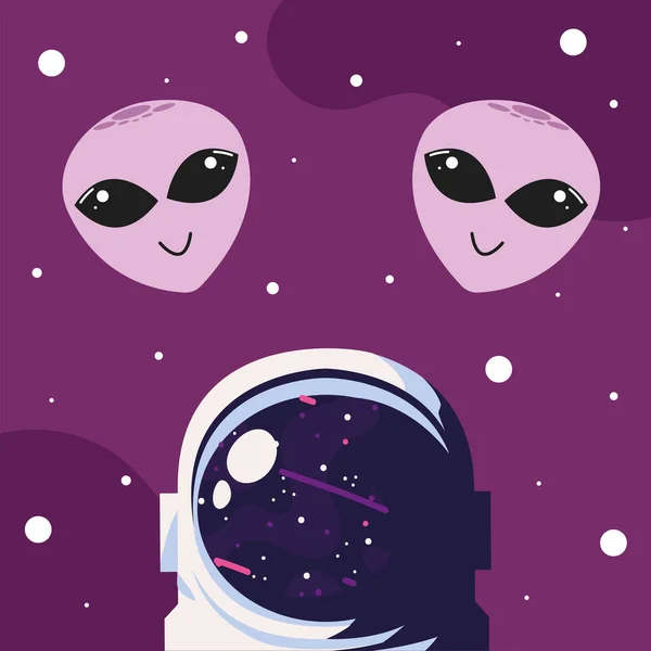 Space aliens and astronaut — Stok Vektör
