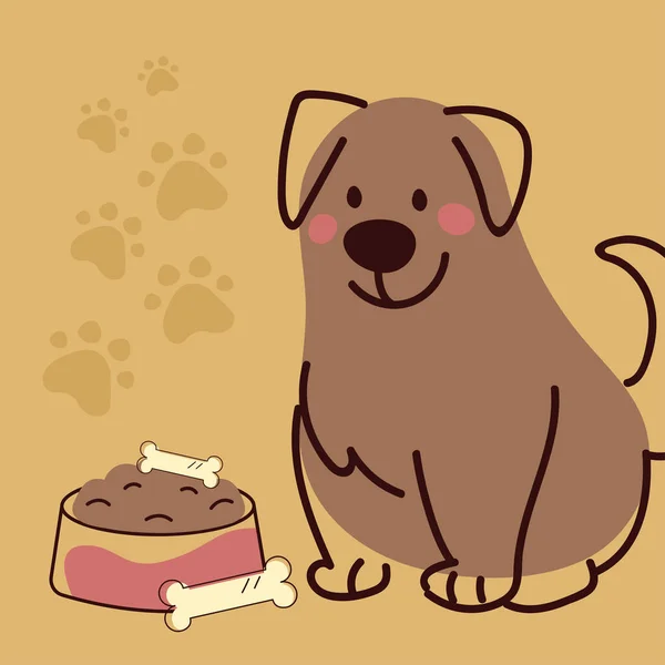 Brown dog and food —  Vetores de Stock