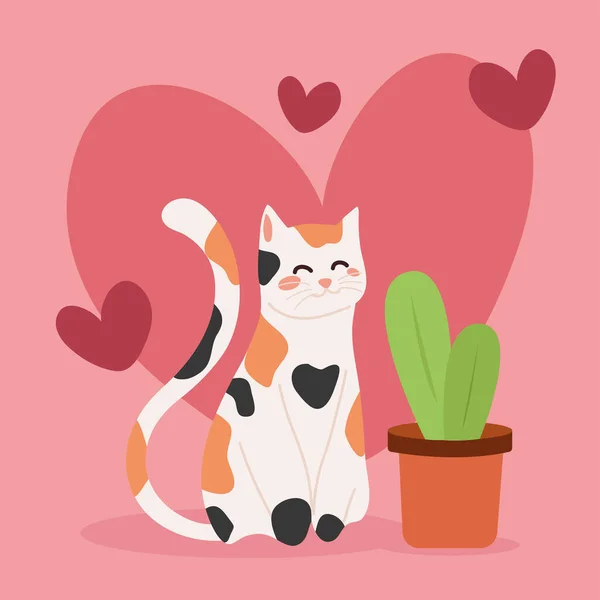 Gato y cactus — Vector de stock