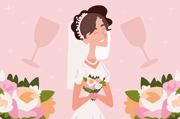 Wedding bride and flowers — Stockový vektor