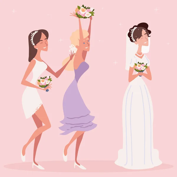 Bridesmaid catch the bouquet — Διανυσματικό Αρχείο