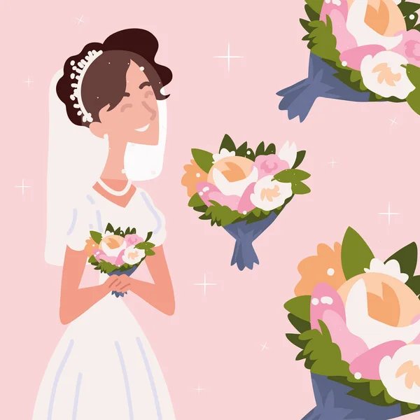Свадебная невеста с цветами — стоковый вектор