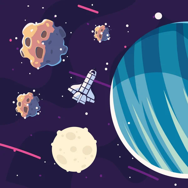 Space ship and asteroids — Vector de stock