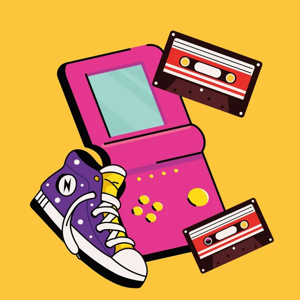 90s game console and cassette — Vetor de Stock